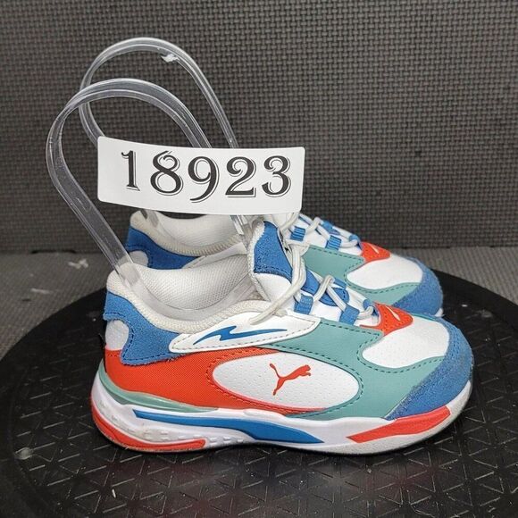 Puma RS Fast Go Shoes Toddler Sz 8 White Blue Bungee Slip On Trainers Sneakers